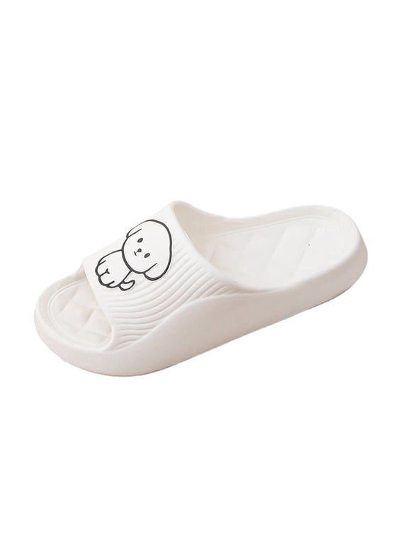 White Womens EVA Slide Sandals Cute Puppy Design Comfort Platform Quilted Footbed Waterproof Slides for Pool Beach Shower Indoor Outdoor,Size 4.5-6