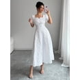 thumbnail image 1 of White Womens Embroidered Floral Square Neck Short Sleeve A-Line Midi Dress, 1 of 6