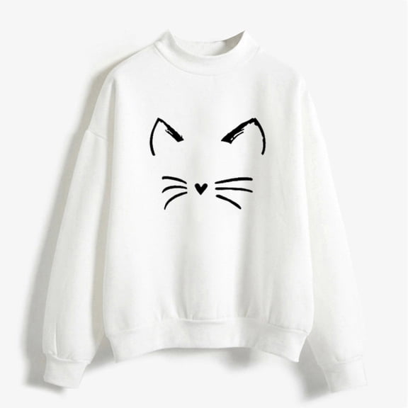 White Womens Fall Tops Autumn Winter O Neck Solid Color Prints Long Sleeve Pullover Sweatshirt Sweaters for Women