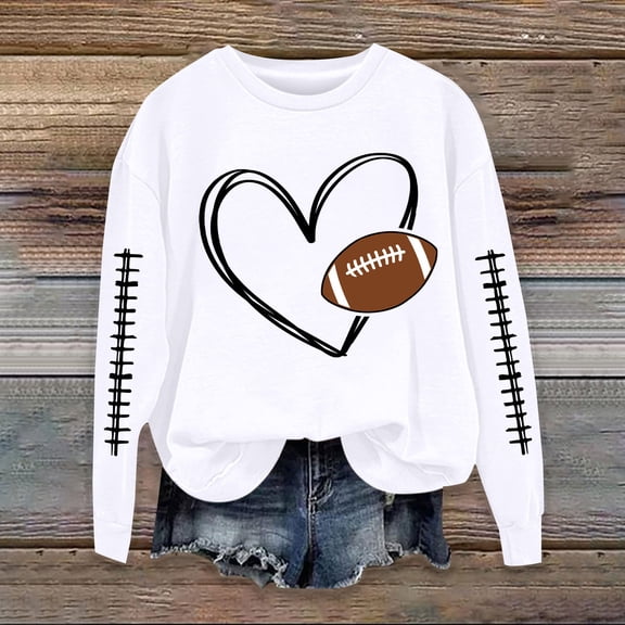 White Womens Fall Tops Football Sweatshirts for Women Cute Baseball Graphic Print Crewneck Long Sleeve Shirts Fall Winter Pullover Sweatshirts Sweaters for Women