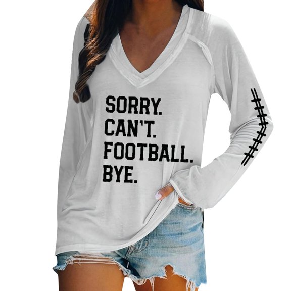 White Womens Fall Tops Sorry Can'T Football Bye New Long Sleeved V Neck Hoodie Plus Size Women's Clothing Sweaters for Women