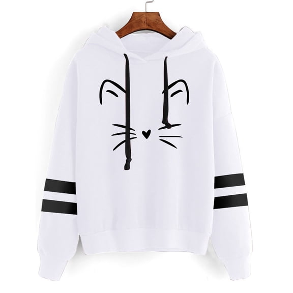 White Womens Fall Tops Women Stripe Long Sleeves Printing Hoodie Sweatershirt Tops Blouse Sweaters for Women