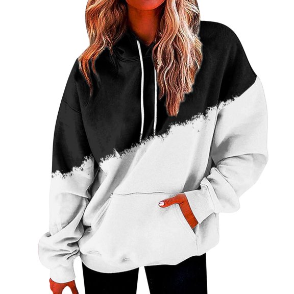 White Womens Fall Tops Womens Plus Size Casual Hooded Sweatshirt with Pockets Long Sleeve Drawstring Sweatshirt Loose Sweatshirt Sweaters for Women