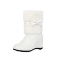 thumbnail image 1 of White Womens Fashion Casual Winter Warm Faux Fur Lined Round Toe Platform Wedge Ankle Boots Bow Detail Short Boots Size 36 Weight Approx 1.68 Lbs, 1 of 7