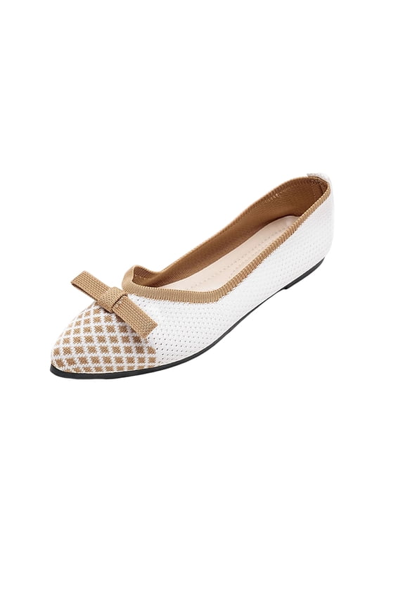 White Womens Flat Loafers Pointed Toe Low Cut Bow Decor Lightweight Soft Sole Comfortable For Daily Casual And Office Wear Versatile Shoes Size 37