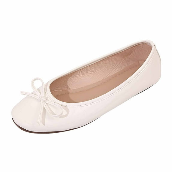 White Womens Flat Shoes Low Top Round Toe With Bow Detail Slip On Casual Lightweight Comfortable Work Shoes For Everyday Wear In All Seasons Size 37