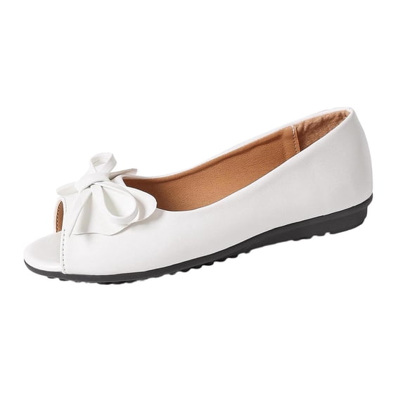 White Peep Toe Loafers For Women Flat Shoes Casual Spring Fall Outdoor Indoor Slip On Moccasin Driving Shoes Shallow Round Toe Comfortable Size 38