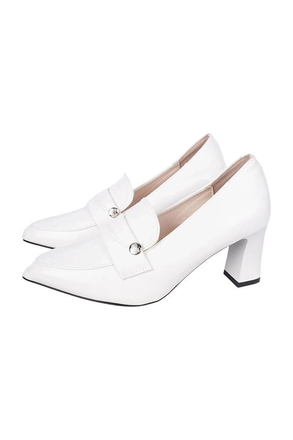 White Womens Loafers Pointed Toe High Heel Slip On Fashion Casual Comfortable Pumps for Work Office Commute Spring Summer Size 5.5