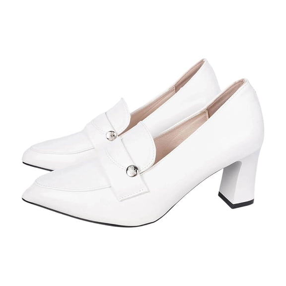 White Womens Loafers Pointed Toe High Heel Slip On Fashion Casual Comfortable Pumps for Work Office Commute Spring Summer Size 7