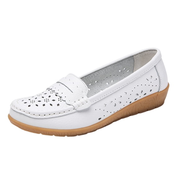 White Womens Loafers Summer Slip On Lightweight Thick Sole Shoes Fashion Casual Soft Sole Comfortable Daily Wear Breathable Casual Bean Flats Size 39