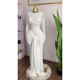 thumbnail image 1 of White Womens Long-Sleeved Round-Neck Ruched Wrap Mermaid Maxi Dress, 1 of 3