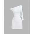 thumbnail image 1 of White Womens One Shoulder Ruched Bodycon Mini Dress With Tie Detail, 1 of 6