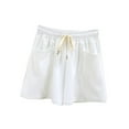 thumbnail image 1 of White Womens Pants Women's Elastic Waist Knee Length Casual Cotton Shorts with Sweatpants Womens Fashion, 1 of 4