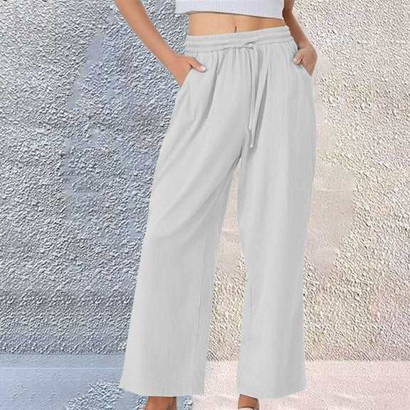 White Womens Pants Women's Pure Cotton and Linen Wide Leg Pants Casual Baggy Elastic Waistband with Pockets Fashionable Pants Casual Pants Women