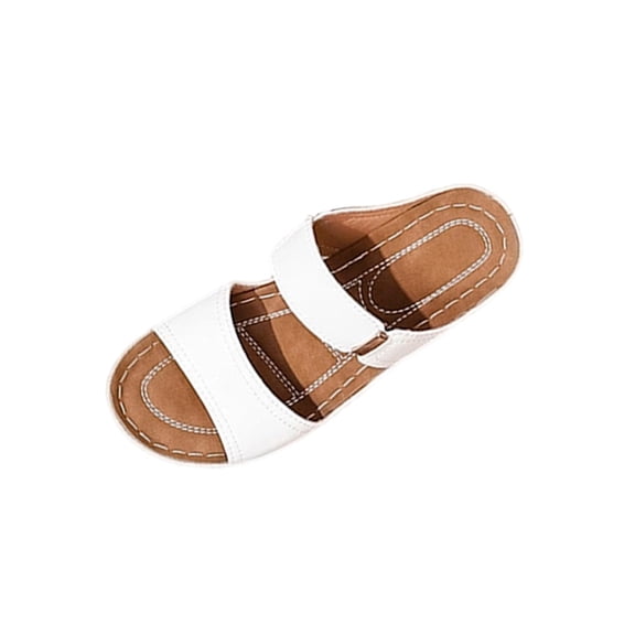 White Womens Peep Toe Slide Sandals Featuring A Supportive Heel And Comfortable Fit