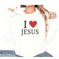 thumbnail image 1 of White Womens Print hoodie Graphic Sweatshirt Cozy Red Heart I JESUS Christian Motif Fall Warm S-2XL Plain Tops, 1 of 5