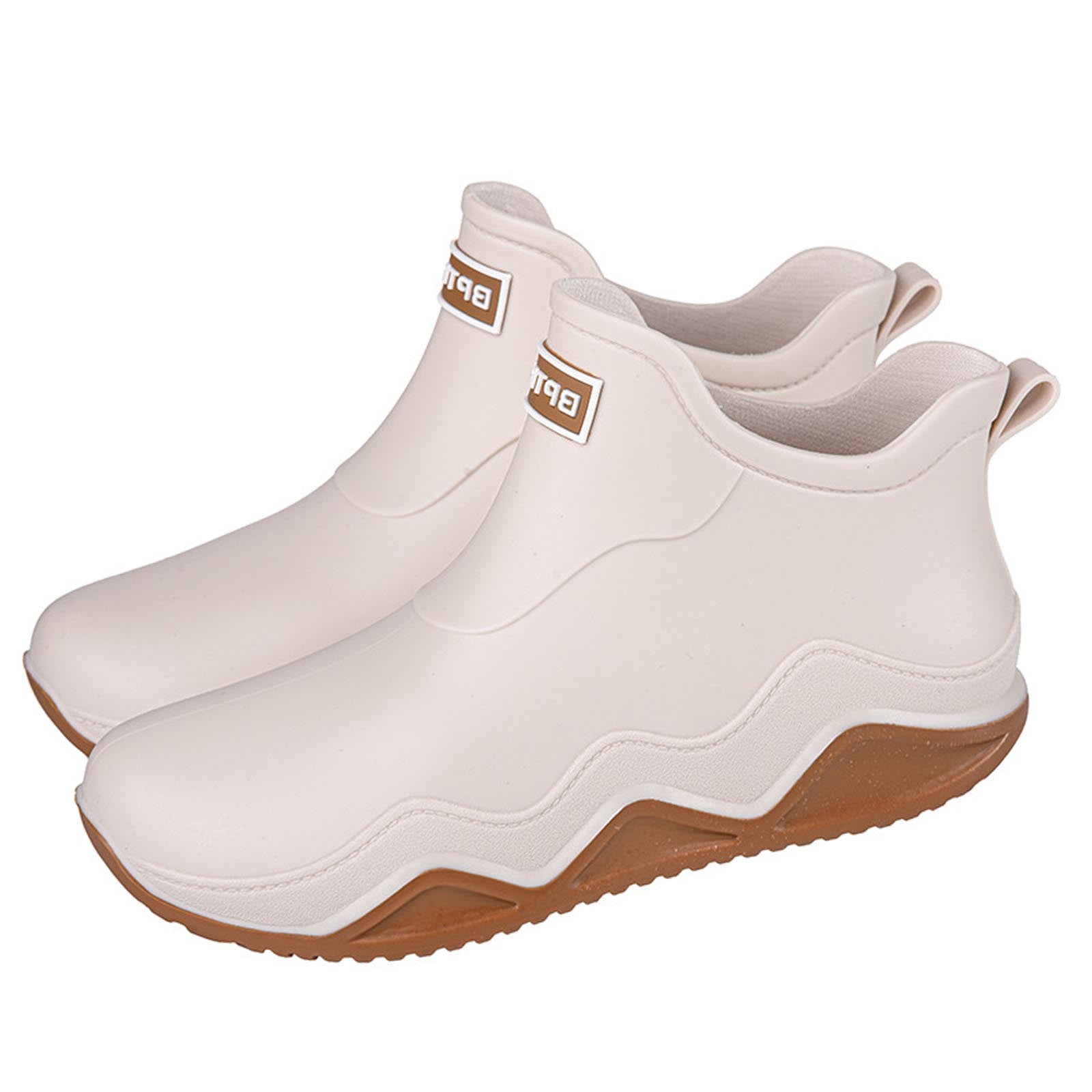 White Womens Rain Boots Water Shoes Low Top Rubber Sole Casual Outdoor Indoor Non Slip Comfortable Shoes With Letter Design For Everyday Wear Size 41