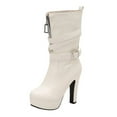 thumbnail image 1 of White Womens Round Toe Boots With Front Zipper And High Heel For Winter Casual And Everyday Use, 1 of 4