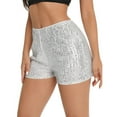 thumbnail image 1 of White Womens Shorts High Waisted Sequin Shorts for Women Elastic Straight Leg Sparkly Glitter Party Shorts Woman Pants Clearance, 1 of 5