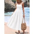 thumbnail image 1 of White Womens Sleeveless Maxi Sundress With Eyelet Cutout Square Neck Flowy Beach Vacation Dress, 1 of 6