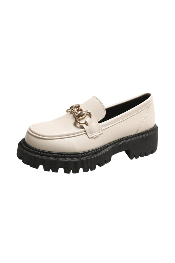 White Womens Stylish Loafers Round Toe Thick Sole Low Heel Chunky Heel Solid Casual Comfort Shoes
