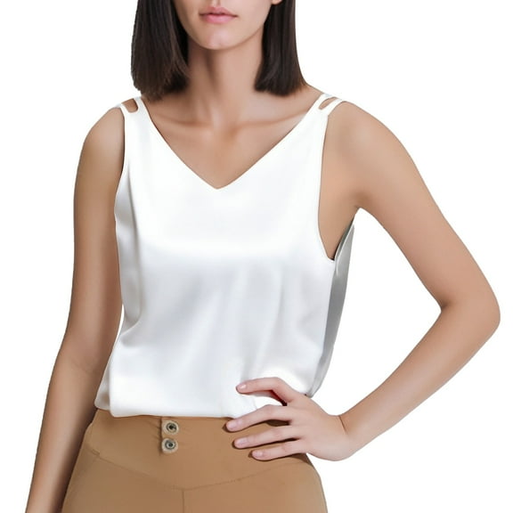 White Womens Summer Tops V Neck Large Size Suspender Vest In Summer Versatile Temperament Sleeveless Top Tank Tops for women