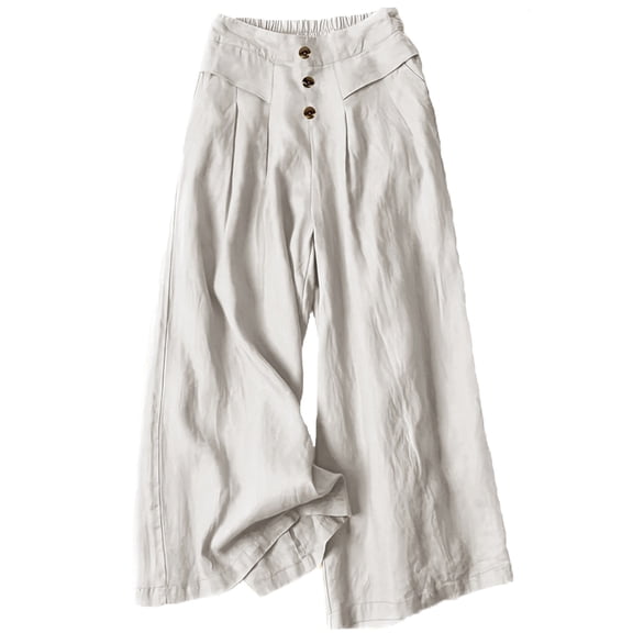 White Womens Sweatpants Women's Cotton Linen Palazzo Pants Wide Leg Flowy Loose Fit Casual Summer Outfit Elastic Waist with Pockets Casual Pants Women