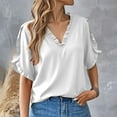 thumbnail image 1 of White Womens Tops 2025 Summer Simple Solid Color Short Sleeved Ruffled V Neck Blouse Blouse Shirts for Women, 1 of 6