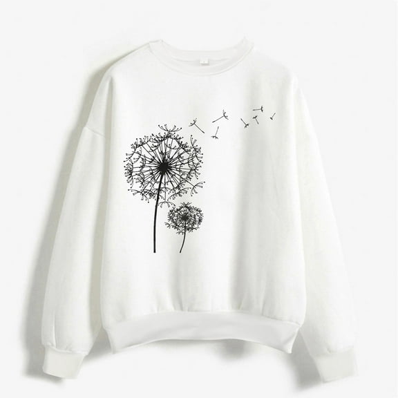 White Womens Tops Autumn Winter O Neck Solid Color Prints Long Sleeve Pullover Sweatshirt Fall Outfits for Women 2025