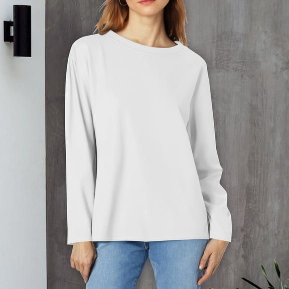 White Womens Tops Long Sleeve Shirts for Women Casual Crew Neck Tops Fall Fashion 2025 Fitted Basic Tee Tunic Tops Pullover Shirts for Women