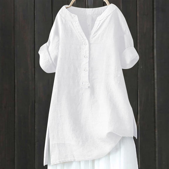 White Womens Tops Loose Button Shirt Top Stand Solid Color Sleeve Collar Casual Women's Shirt Women's Shirts for Women