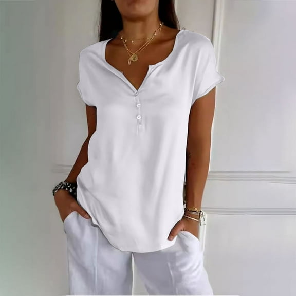 White Womens Tops Relaxed Casual Simple Stylish Short Sleeved Shirt for Commuting Shirts for Women