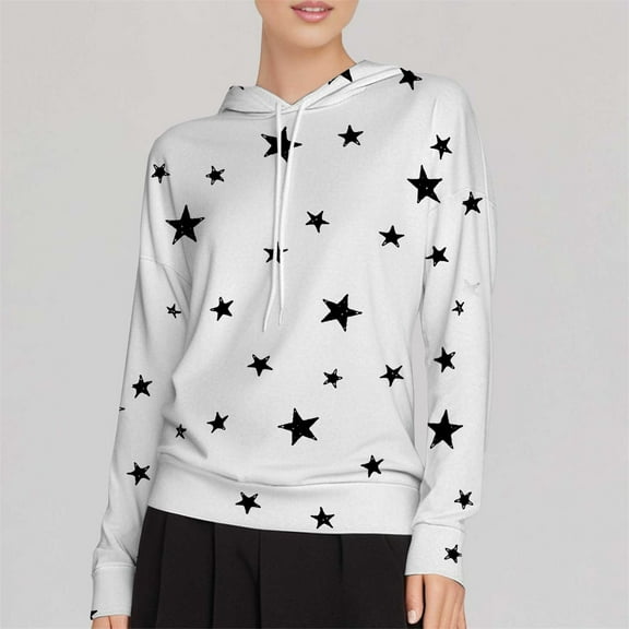 White Womens Tops Women Hoodie Star Print Loose Fit Sweatshirt Flexible Cozy Practical Trendy Fall Outfits for Women 2025
