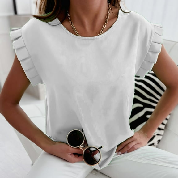 White Womens Tops Women Sleeveless Summer Tops Folds O Neck Slim Fit Work Athletic Shirts Casual Blouse Shirts for Women