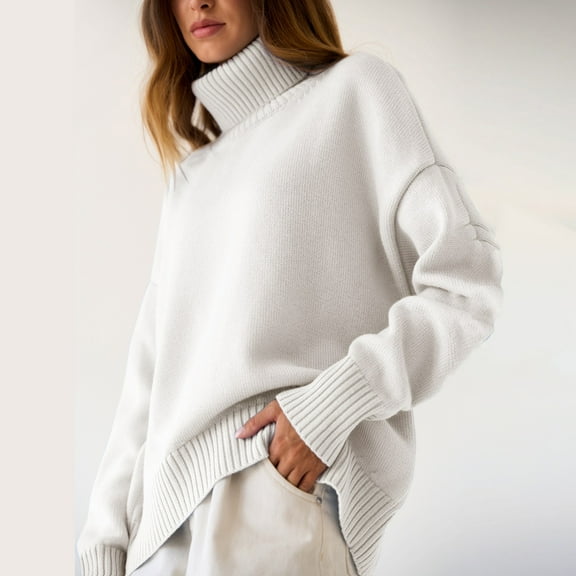 White Womens Tops Women's Autumn and Winter New Neck Loose Versatile Solid Color Pullover Sweater Fall Outfits for Women 2025