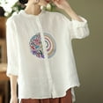 thumbnail image 1 of White Womens Tops Women's Casual Large Size Literary Cotton Long Sleeved Shirt Loose Embroidered Top Going Out Tops for Women, 1 of 5