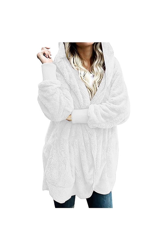 White Womens Tops Women's Casual Splice Coat Winter Warm Open Front with Pockets Hooded Cardigan Shirts for Women