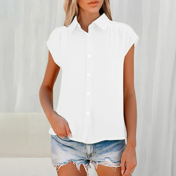 White Womens Tops Women's Elastic Cuffs Cotton Linen Button Up Shirt for Daily Casual Commuting Shirts for Women