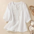 thumbnail image 1 of White Womens Tops Women's Embroidered Shirt Summer V Neck Slim and Simple Solid Color 3/4 Sleeve Top Shirts for Women, 1 of 6