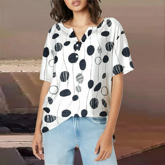 White Womens Tops Women's Fashion Casual Floral Print Button Down Short Sleeve Top T Shirts for Women