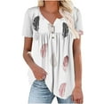 thumbnail image 1 of White Womens Tops Women's Fashionable and Casual Floral Print V Neck Wrinkled Short Sleeve Top T Shirts for Women, 1 of 4