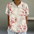 thumbnail image 1 of White Womens Tops Women's Linen Lapel Art Floral Round Neck Button Loose Pullover Top Casual Shirt T Shirts for Women, 1 of 4