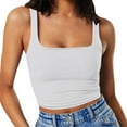 thumbnail image 1 of White Womens Tops Women's Sleeveless Strappy Tank O Neck Double Layer Workout Fitness Casual Crop Tops Going Out Tops for Women, 1 of 6