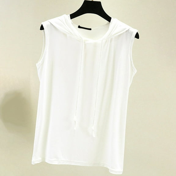 White Womens Tops Women's Summer Sleeveless Hooded Tank Top T Shirt for Athletic Relaxed Breathable Shirts for Women