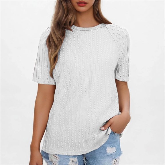 White Womens Tops Women's Tops Trendy Casual 2025 Crew Neck Lightweight Shirts Knit Tunic Basic T Shirts for Women