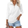 thumbnail image 1 of White Womens Tops Women's V Neck 3/4 Sleeve Tops Quarter Zip Collared Shirts Shirts Summer Tees Going Out Tops for Women, 1 of 5