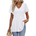 thumbnail image 1 of White Womens Tops Womens Summer Tops Short Sleeve Shirts Puff Sleeve Peplum Tops V Neck T Shirts Shirts for Women, 1 of 5