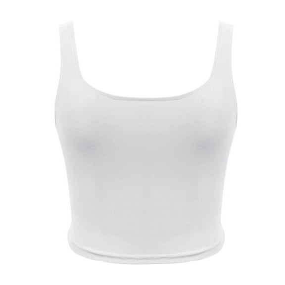 White Womens Undershirts, Sleeveless Airy Soft Comfy Tank Tops, Polyester Muscle Tank Women, Women's Strappy Tank O Neck Double Layer Workout Fitness Casual Crop Tops