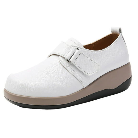 White Womens Wedge Heels With Solid Color Design Breathable Round Toe Comfortable For Casual Outings