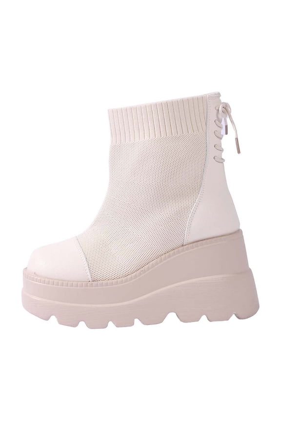 White Womens Winter Boots With Elastic Leg Round Toe And Rear Laces For Casual Wear These Ankle Boots Are Made For Comfort And Support Size 40